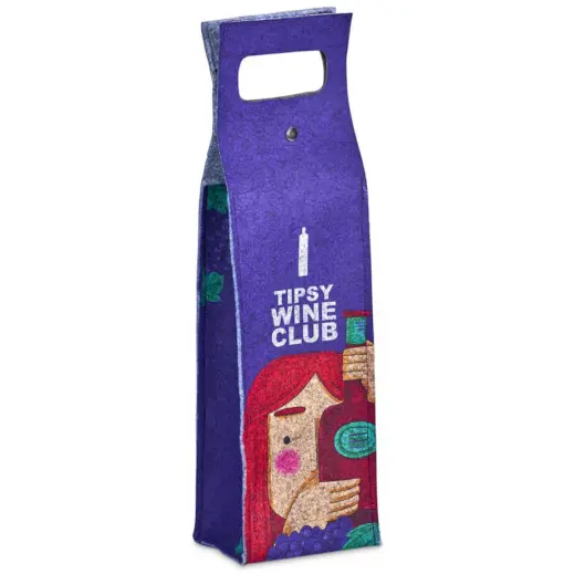 Hoppla Velto RPET Felt Single Wine Bottle Carrier Branded Front